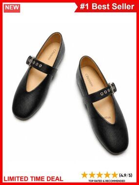 Mary Jane Flats Round Toe Ballet Slip On Shoes Adjustable Buckle Strap